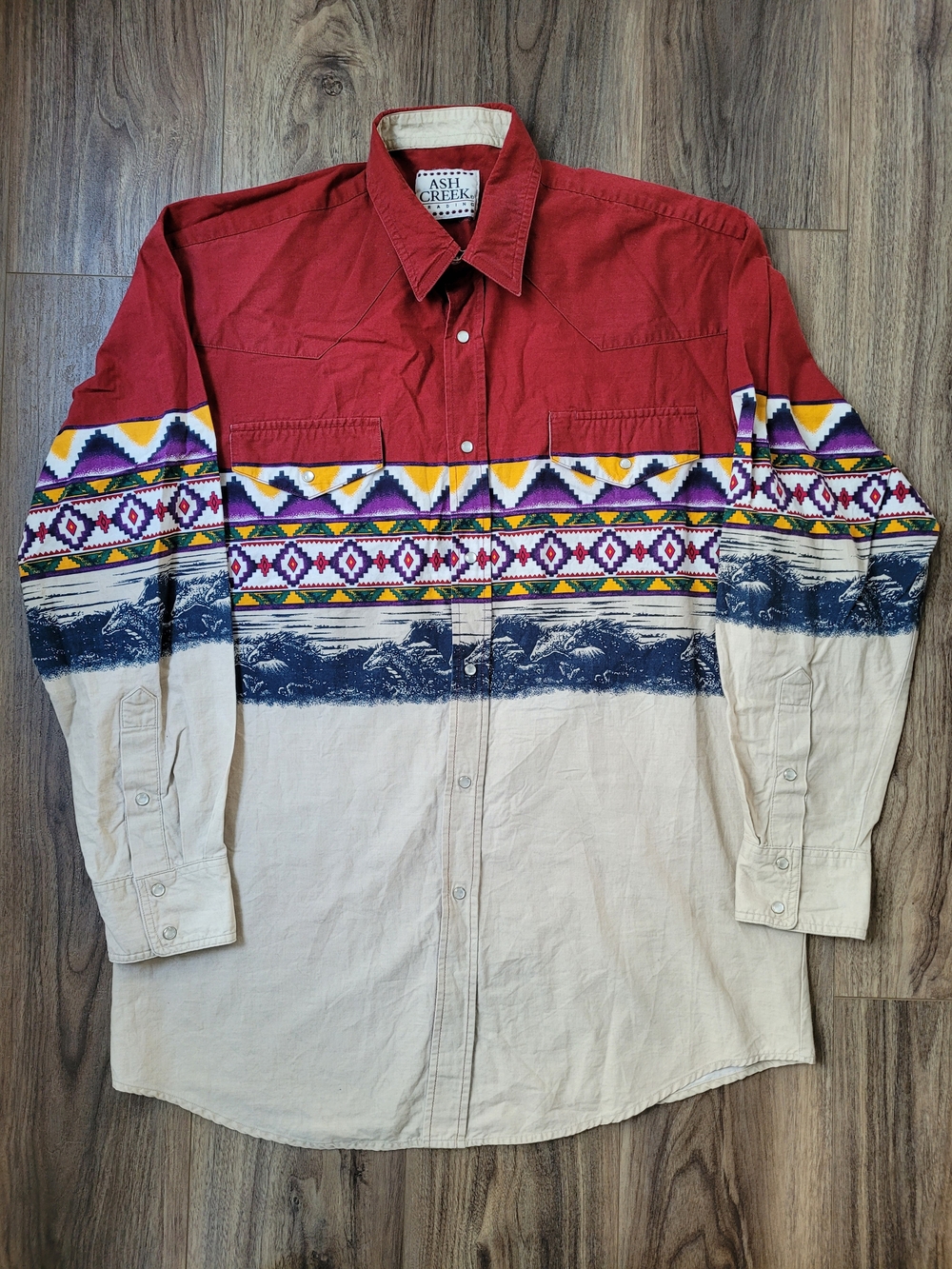 Vintage Rare Western Tribal Horse Print Button-Up Shirt Calgary Stampede